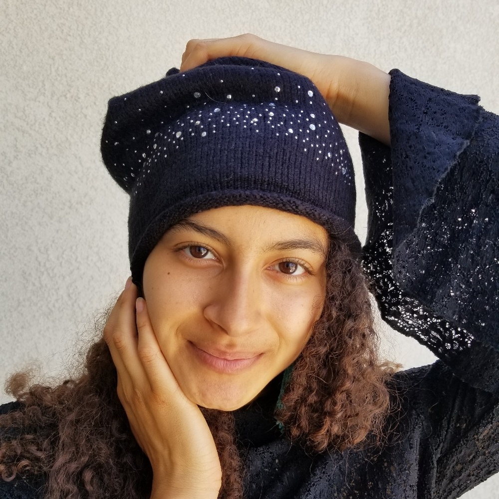 Black Knit Sequin Slouch Benie